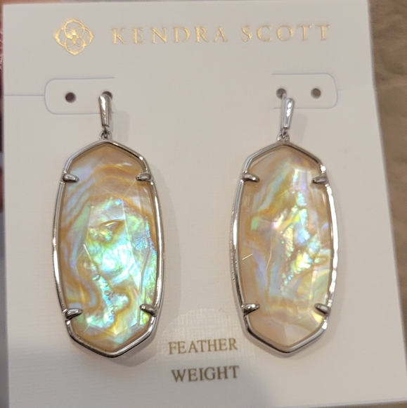 KENDRA SCOTT FACETED IRIDESCENT ELLE EARRINGS ABALONE SILVER RHODIUM - Picture 6 of 8